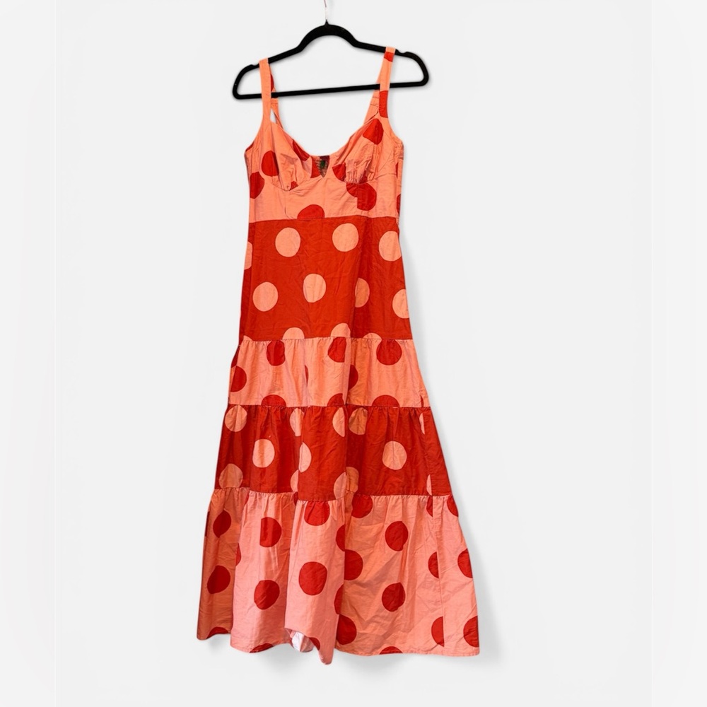 Farm Rio Red Orange and Pink Polka Dot Dress